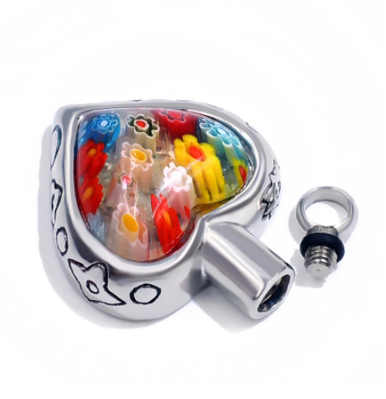Collier avec pendentif en forme de coeur style verre de Murano cendre - Urne Cinéraire Lambert