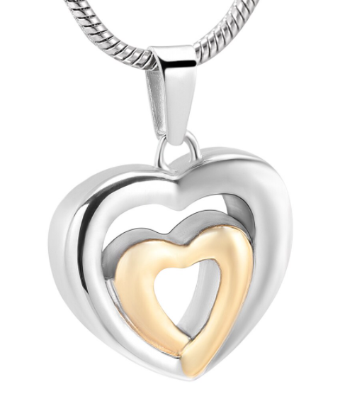 Pendentif reliquaire double-cœur cendre - Urne Cinéraire Lambert