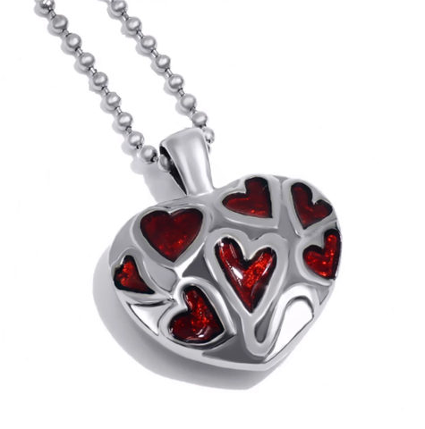 Pendentif cœurs rouges cendre - Urne Cinéraire Lambert
