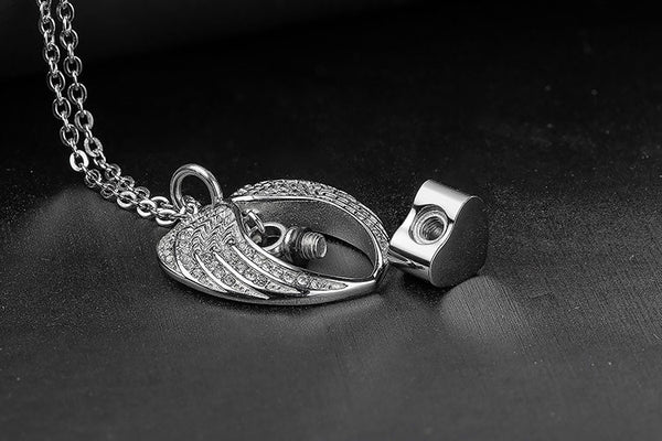 Pendentif Coeur et Ailes d'ange cendre - Urne Cinéraire Lambert
