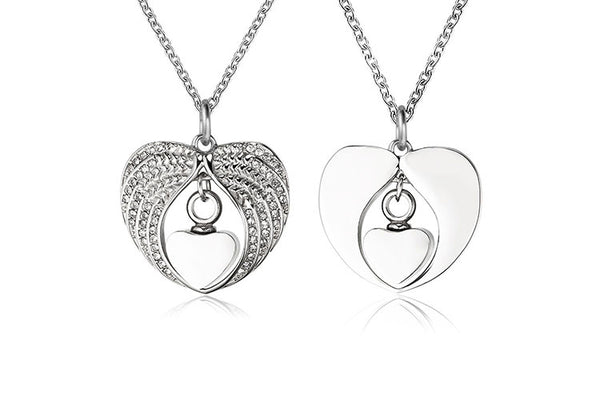Pendentif Coeur et Ailes d'ange cendre - Urne Cinéraire Lambert