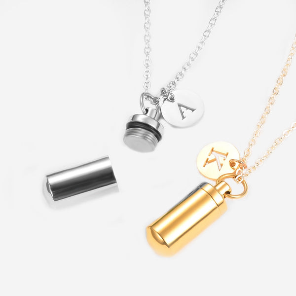 Pendentif cylindre avec initiale cendre - Urne Cinéraire Lambert