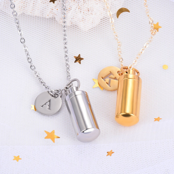 Pendentif cylindre avec initiale cendre - Urne Cinéraire Lambert