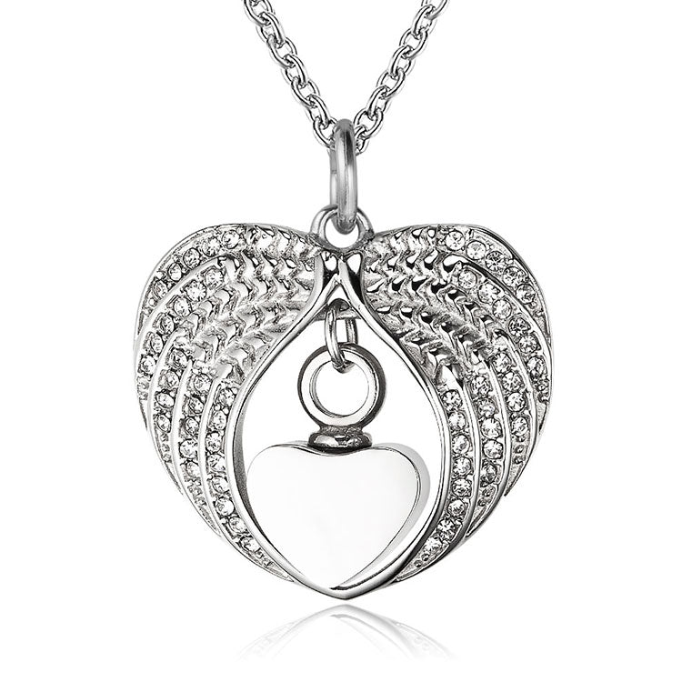 Pendentif Coeur et Ailes d'ange cendre - Urne Cinéraire Lambert