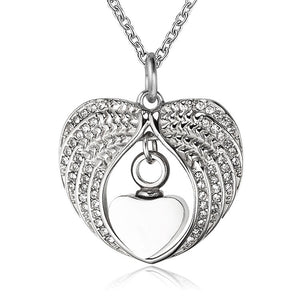 Pendentif Coeur et Ailes d'ange cendre - Urne Cinéraire Lambert