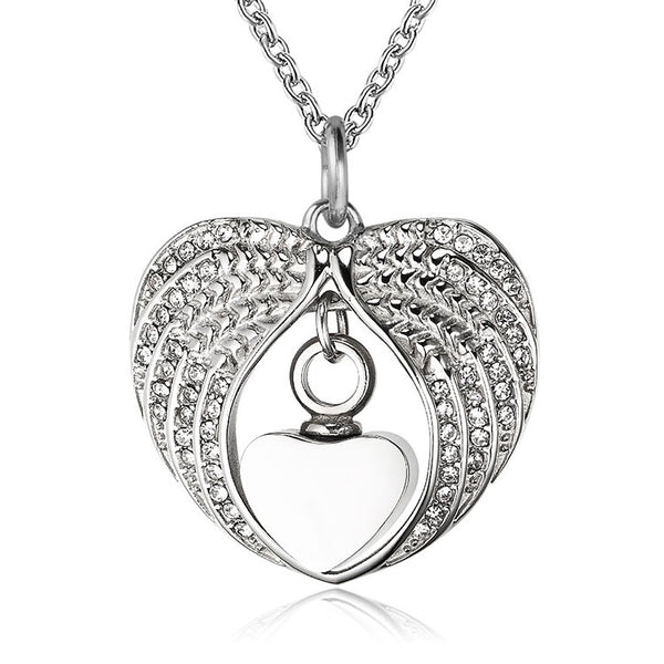Pendentif Coeur et Ailes d'ange cendre - Urne Cinéraire Lambert