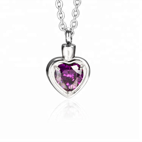 Pendentif Coeur Améthyste cendre - Urne Cinéraire Lambert